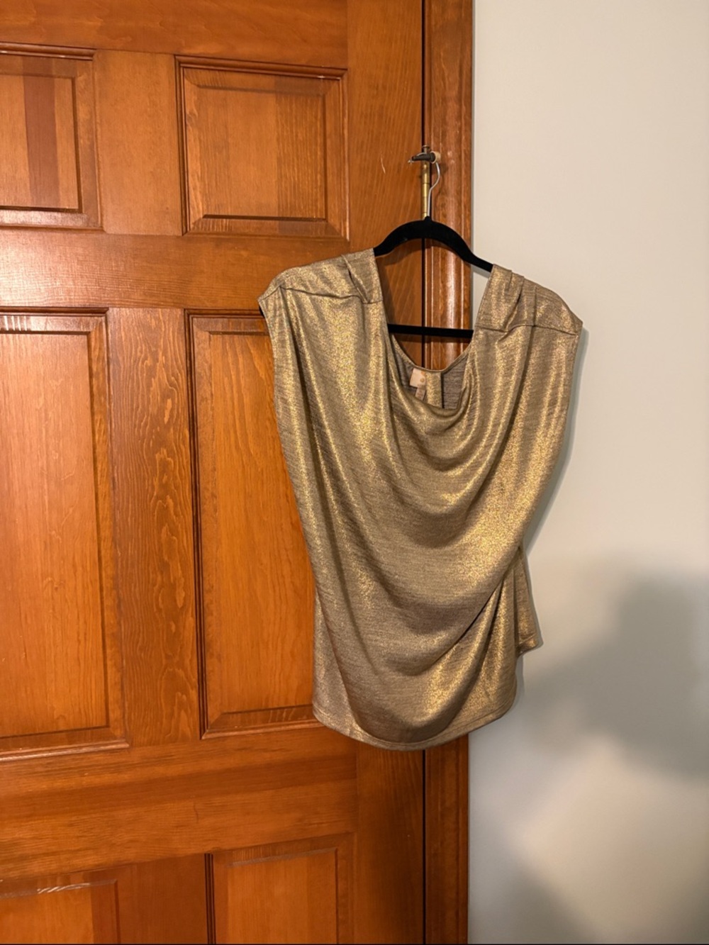 Metallic Gold Draped Cowl Neck Top